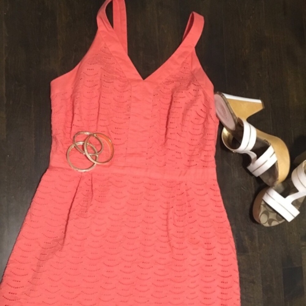 Old Navy Coral Eyelet V-Neck Lined Cotton Dress